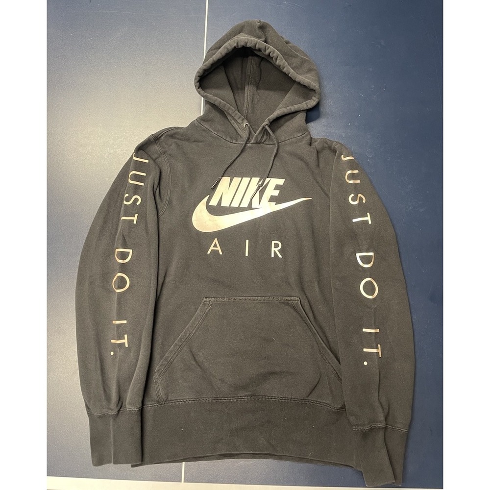 Nike Hoodie Mens Small Black Air Just Do It Pullover Sweatshirt Kangaroo Pocket